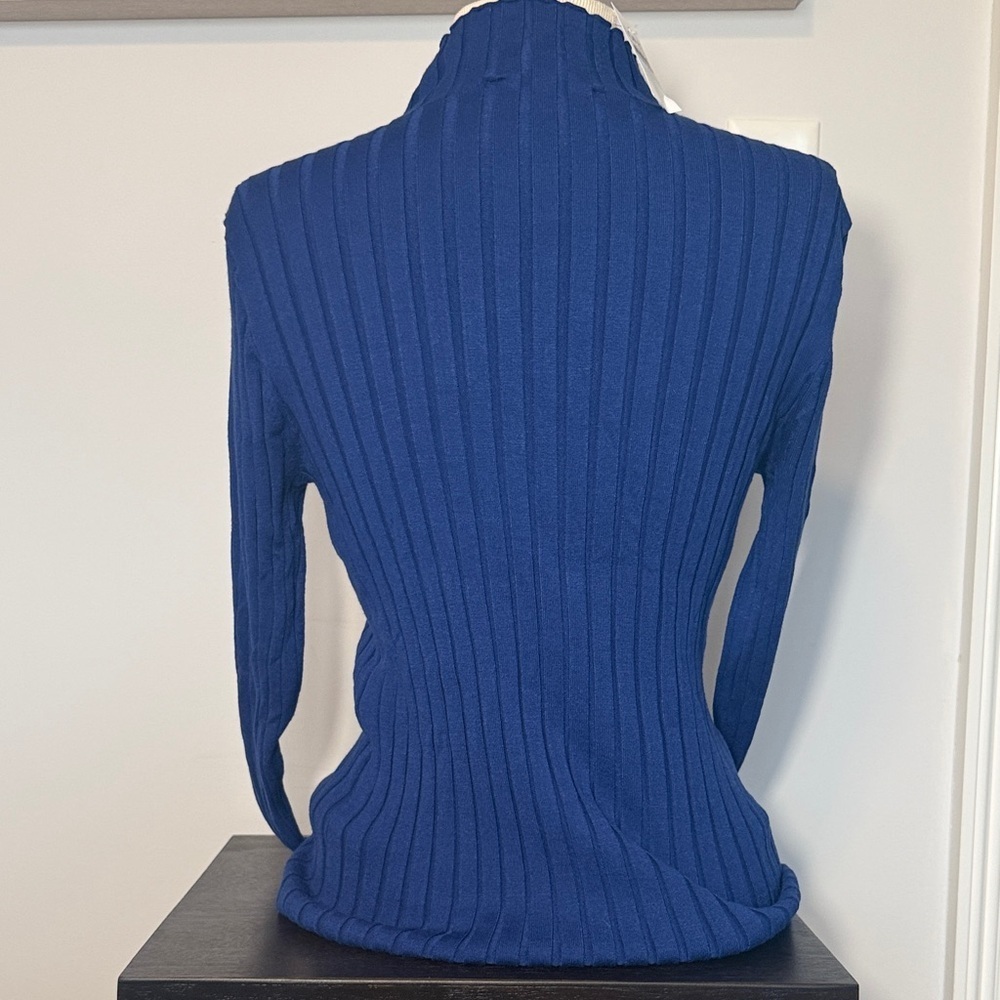 NWT LOFT Blue Ribbed Turtleneck Sweater Women’s Size L Cozy Knit Pullover - Picture 2 of 5